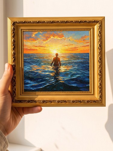 Figure standing sea oil - in,